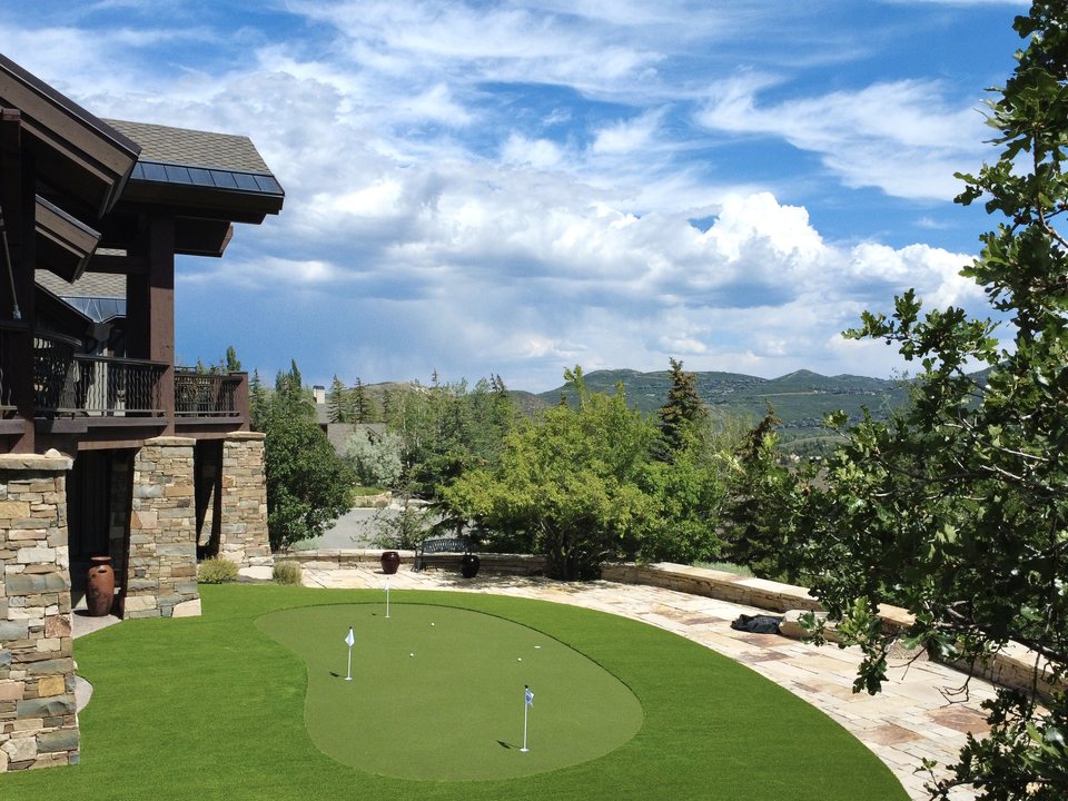 Mountain estate putting green with a sculpted fringe
