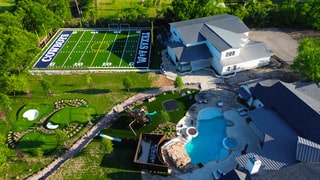 Drone view of completed sport field turf project