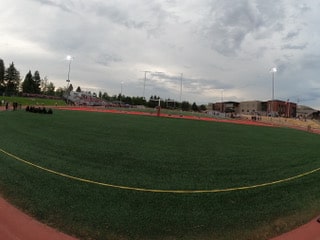 Multi-sport artificial turf field with custom line markings