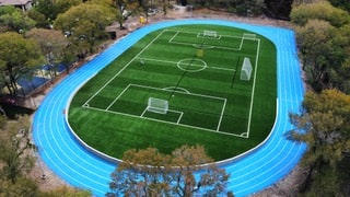 Aerial view of synthetic turf sport field installation